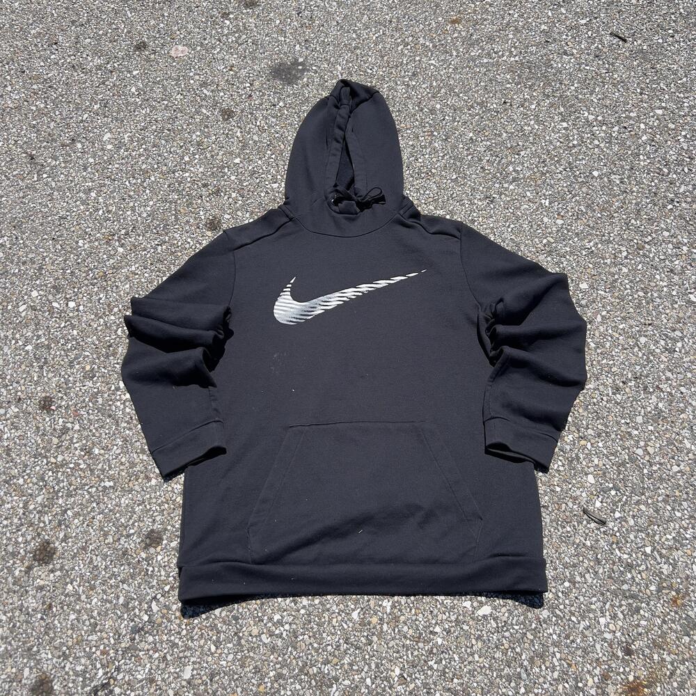 Nike Hoodie Mens Medium Black Dri-FIT Pullover Fleece Sweatshirt Swoosh Logo